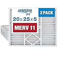 Aerostar 20x25x5 Air Filter MERV 11, Furnace Filters AC HVAC Replacement for Honeywell FC100A1037, Lennox X6673, Carrier EXPXXFIL0020, Bryant, and Payne (2 Pack) (Actual Size: 19.88