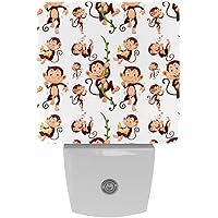 Sock Monkeys Night Light (Plug-in), Smart Dusk to Dawn Sensor Warm White LED Nightlights for Hallway Bedroom Kids Room Kitchen Hallway, 2 Packs