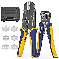 haisstronica 6 in 1 Crimping Tool Kit and Wire Stripper, Ratcheting Wire Crimper with 6 PCS Interchangeable Dies for Heat Shrink,Non-Insulated,Ferrule,Open Barrel,Insulated Connectors, men tool gifts