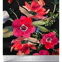 Soimoi Satin Silk Black Fabric - by The Yard - 42 Inch Wide - Leaves & Flower Whimsy - Nature-Inspired Elegance for Trendsetting Fashion Printed Fabric