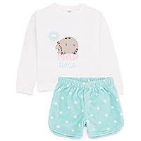 Pusheen Girls Pyjama Set | Kids White & Green Loungewear T-Shirt & Pants Complete PJs Cat Nap Time Tee with Fleece Shorts