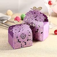 40 Pack Flower Butterfly Laser Cut Wedding Candy Boxes with Ribbon Party Favor Boxes Small Gift Boxes for Wedding Bridal Shower Anniversary Birthday Party (02, Purple)