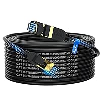 Cat 8 Ethernet Cable, 75FT High Speed Heavy Duty 26AWG Cat8 LAN Network Cable 40Gbps, 2000Mhz with Gold Plated RJ45 Connector, Outdoor&Indoor Internet Cable Compatible for Router Gaming Modem Xbox