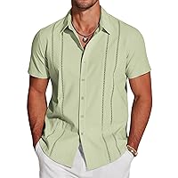 COOFANDY Men's Cuban Guayabera Shirt Short Sleeve Button Down Shirts Casual Summer Beach Linen Shirts