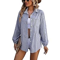 Womens Button Down Shirts Long Sleeve Casual Work Blouses Vneck Loose Tunics Plain Office Tops