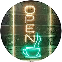 ADVPRO Open Coffee Tea Time Café Kitchen Display Dual Color LED Neon Sign Green & Yellow 16