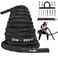 Yes4All Battle Ropes, Workout Rope with Cover, Steel Anchor & Strap Included, Heavy Ropes for Exercise Training - 1.5/2 Inch Diameter, 30, 40, 50 Ft Length