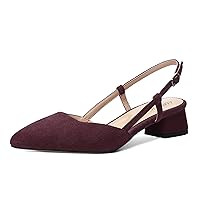 Womens Pointed Toe Suede Slim Evening Adjustable Strap Casual Buckle Chunky Low Heel Pumps Shoes 1.5 Inch
