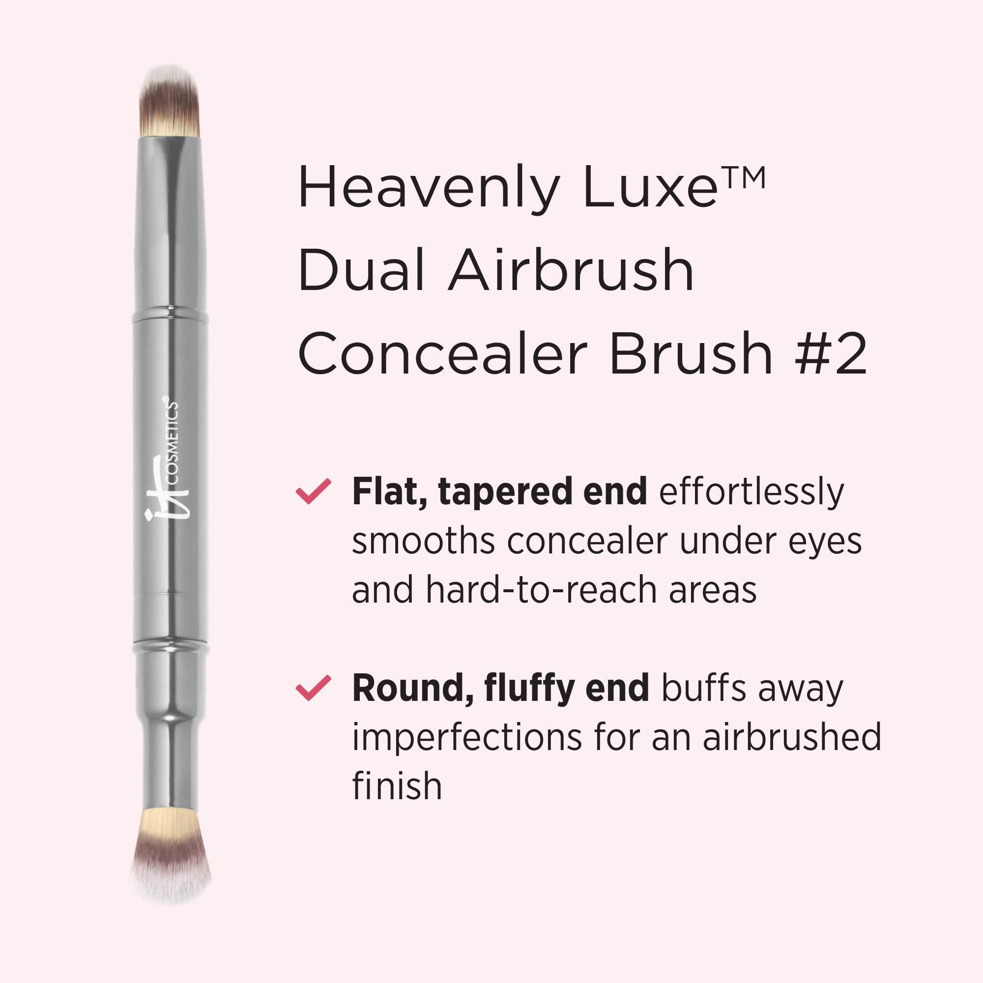 IT Cosmetics Heavenly Luxe Dual Airbrush Concealer Brush #2 - Dual-Ended, 2-in-1 Brush for Liquid & Cream Concealer - Buff Away Imperfections - With Award-Winning Heavenly Luxe Hair