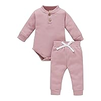 Fall Winter Newborn Baby Boy Girl Clothes Set Unisex Infant Solid Waffle Outfit Long Sleeve Tops Pants