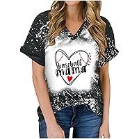 Tie Dye Women T Shirts Baseball Mom Graphic Tee Tops Summer Casual Loose Short Sleeve V Neck Fashion Shirt Tunics