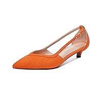 WAYDERNS Womens Pointed Toe Adjustable Strap Dress Wedding Solid Suede Buckle Kitten Low Heel Pumps Shoes 1.5 Inch
