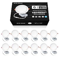 MYTH REALM 12 Pack 6 Inch 5CCT Ultra-Thin LED Recessed Ceiling Light 12W with Junction Box, 2700K/3000K/3500K/4000K/5000K Selectable, Dimmable Can-Killer Downlight, 1150LM High Brightness - ETL