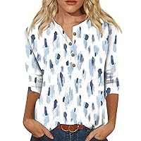 Tops for Women Trendy,Summer Tops for Women 2024 3/4 Sleeve Tops and Blouses Fashion Cute Print Blouses Loose Fit Three Quarter Length Sleeve Shirts Womens Blouses Dressy Casual