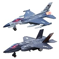2 Packs Toys Airplane for Boys with Sound & Light, Fighter Jet Plane Model Toys, Pull Back Diecast Plane Toys for Kids