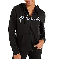 Victoria's Secret Pink Fleece Zip Up Perfect Hoodie, Women's Hooded Sweatshirt, Black (M)