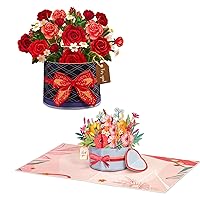 Paper Love Frndly Pop Up Cards 2 Pack - Includes 1 Box of Roses and 1 Flower Box, For All Occasion,100% Eco-Friendly, Includes Removable Note Tag