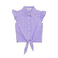 Girls Sleeveless Floral Button Down Shirt Summer Crop Tops Tie Knot Ruffle Sleeve Shirt Blouse 3-12Y