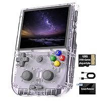 RG405V Retro Handheld Game Console, 4’’ IPS Touch Screen Android 12 System Game Player, Built-in 128G TF Card 3154 Games 5500mAh Battery, Support 5G WiFi Bluetooth 5.0 (Transparent Purple, 128G)