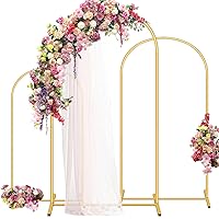 Set of 3 Gold Metal Wedding Arch Backdrop Stand(4/5/6FT) for Ceremony Photo Booth Birthday Party, Balloon Arch Stand for Baby Shower Anniversary Celebration Indoor Outdoor Event Grad Decoration