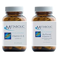 Metabolic Maintenance 2-Product Set with Vitamin D-3 5000 IU - Bone, Immune, Mood + Cardiovascular Support Supplement + Buffered Vitamin C with Bioflavonoids, Immune Support (90 Capsules Each)