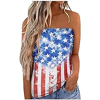 TWGONE Tube Tops for Women Striped Strapless Bandeau Top Summer Casual Vacation Loose Fit Tank Top Holiday Shirt Blouse