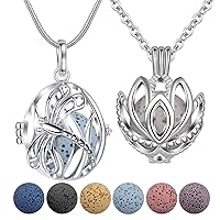 2 Pack Essential Oil Necklaces Diffuser for Women Aromatherapy Jewelry with Lava Rock Stones, Holy Lotus & Elegant Dragonfly Pendant, 24