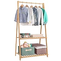 Small Clothes Rack Kids Dress Up Storage for Playroom, Toddlers Bedroom, Bamboo Child Garment Rack with 2 Tier Storage Shelf, Kids Clothing Rack Costumes Organizer