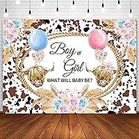 Highland Cow Gender Reveal Backdrop Pink and Blue Boho Floral Boy or Girl What Will Baby Be Party Decorations Holy Cow He or She Gender Reveal Party Banner Supplies 7x5ft