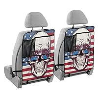 Skull Sunglasses American Flag Kick Mats Back Seat Protector Waterproof Car Back Seat Cover for Kids Backseat Organizer with Pocket Mud Dirt Scratches Protection, 2 Pack, Car Accessories