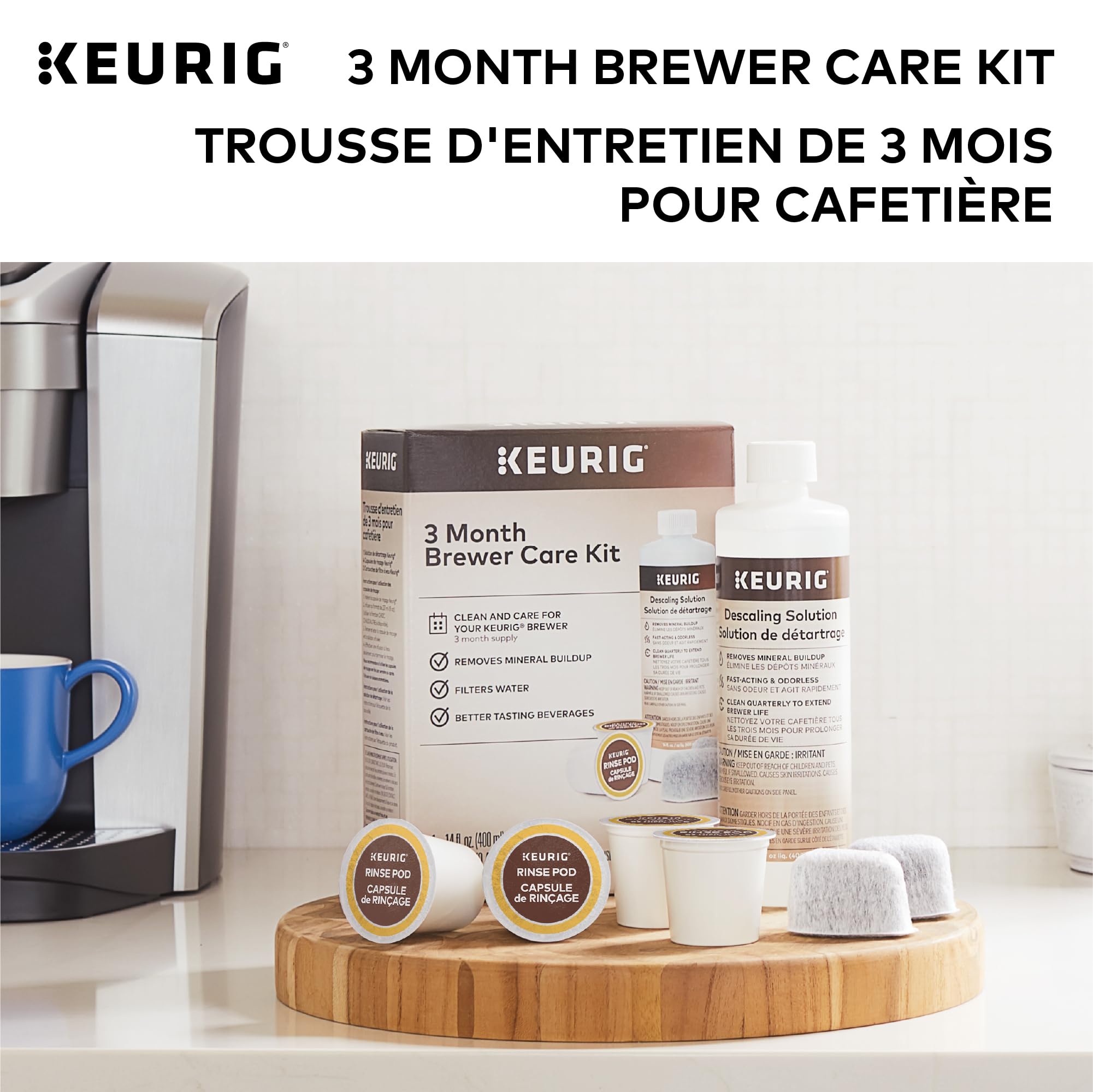 Keurig 3-Month Brewer Maintenance Kit Includes Descaling Solution, Water Filter Cartridges & Rinse Pods, Compatible Classic/1.0 & 2.0 K-Cup Coffee Makers, 7 Count