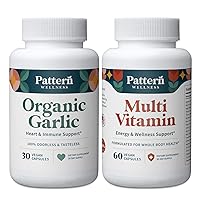 Pattern Wellness 2-Pack Multivitamin & Organic Garlic Supplements - Energy & Wellness Support - Healthy Immune, Circulatory & Cardiovascular Support - 90 Vegan Capsules