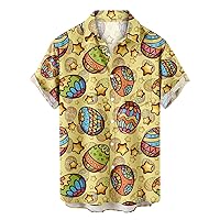 Mens Hawaiian Shirt Funny Easter Day Tropical Beach Holiday Tops Easter Eggs Bunny Rabbit Printed Button Down Shirts