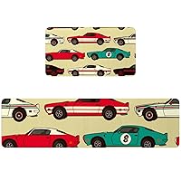 Kitchen Runner Rugs Set of 2, Thick Cushioned Anti-Fatigue Kitchen Mat, Non-Slip Absorbent Standing Mats for Home Kitchen Decor - American Muscle Classic Racing Car