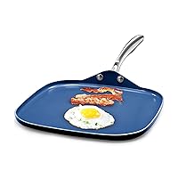 Granitestone Blue Nonstick 10.5” Griddle Pan/Flat Grill with Ultra Durable Mineral and Diamond Triple Coated Surface, Stay Cool Stainless-Steel Handle, Oven & Dishwasher Safe, 100% PFOA Free