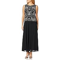 Women's Long Mock Two-Piece with Embroided Motif