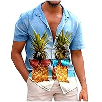 Hawaiian Pineapple Graphic Shirt for Men Tropical Summer Beach Short Sleeve Tees Button Up Comfortable T-Shirts