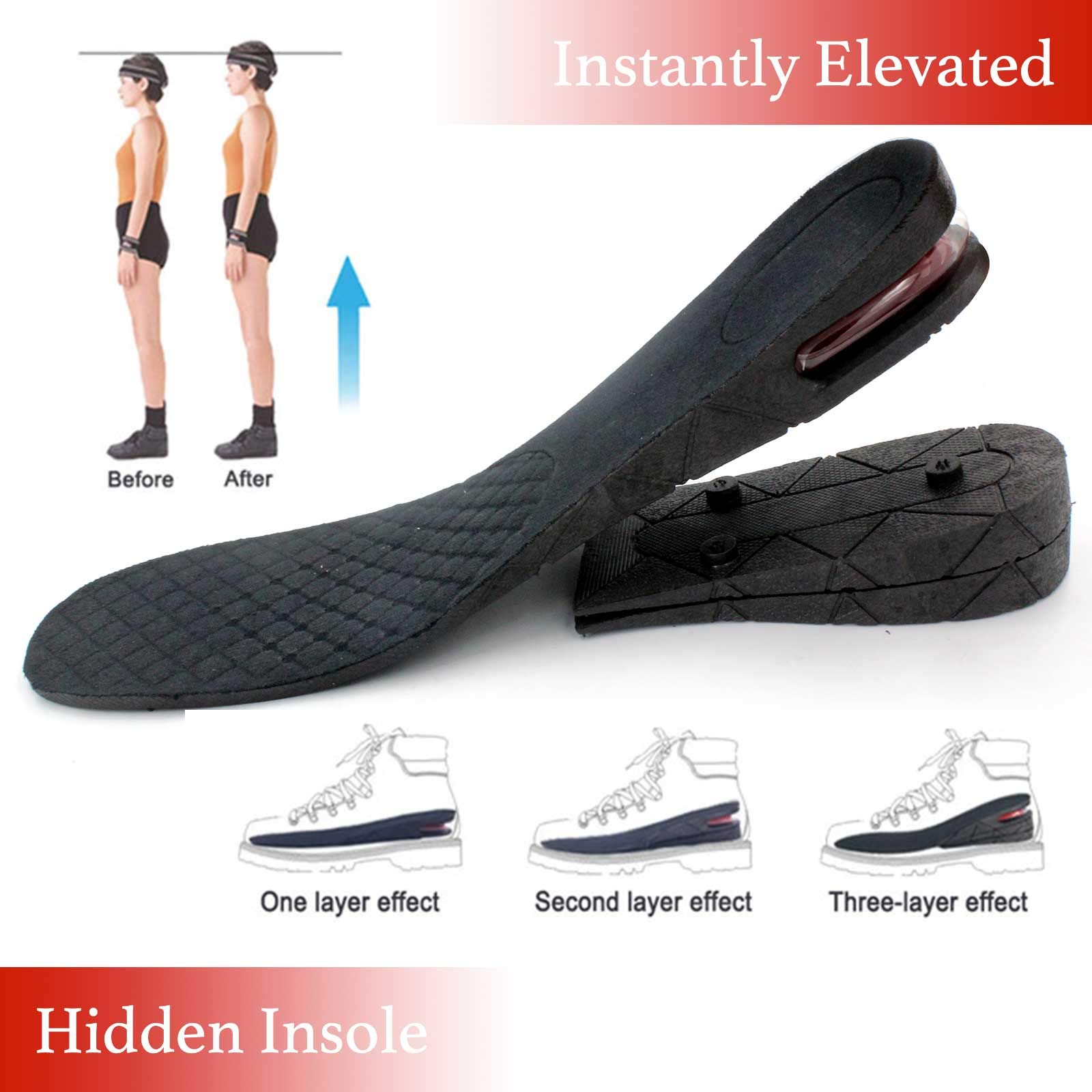 Height Increase Shoe Insoles Air Cushion 3-Layer 2.75 inch /7cm Make You  Taller,Supportive Comfort