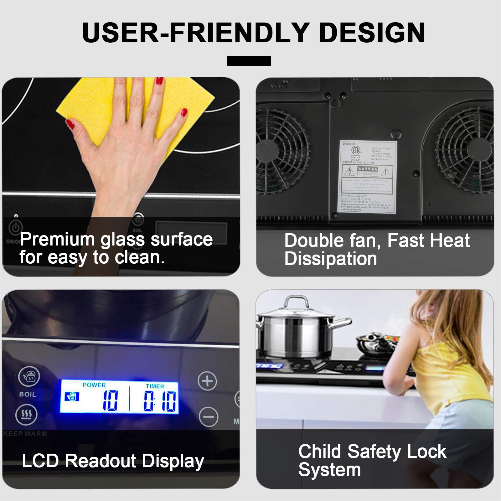 Duxtop LCD Portable Double Induction Cooktop 1800W Digital Electric Countertop Burner Sensor Touch Stove, 9620LS/BT-350DZ