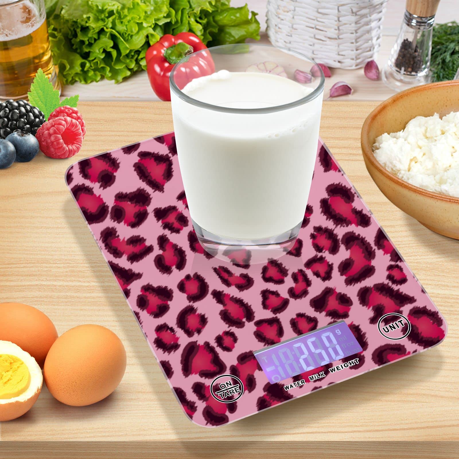 ALAZA Food Scale, Pink Leopard Digital Kitchen Scale for Food Ounces and Grams, 5g/0.18 oz - 5kg/11LB