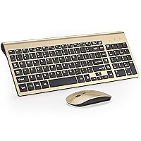 TopMate Wireless Keyboard and Mouse Ultra Slim Combo, 2.4G Silent Compact USB Mouse and Scissor Switch Keyboard Set with Cover, 2 AA and 2 AAA Batteries, for PC/Laptop/Windows/Mac - Gold Black