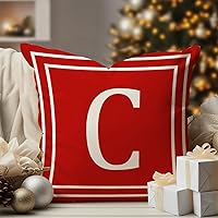 Geometric Pattern Monogram Throw Pillow Cases - Cozy Family Name Monogram Decorative Pillow Covers - Letter C Fire Red Monogram Couch Pillow for Housewarming Gift Living Room New Home Gifts 18