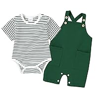 YALLET Baby Boy Clothes, 2Pcs Newborn Infant Boy Romper Outfits 0-18 Months Bib Overalls Pants Set