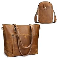 S-ZONE Vintage Genuine Leather Shoulder Tote Bag for Women Bundle with RFID Small Crossbody Bags