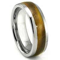 Tungsten Tiger Eye Inlay Dome Wedding Band Ring