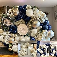 Navy Blue Balloons Double Stuffed Balloon Garland White Sand Royal Blue Balloon Blue Gold Pearl Balloon arch Kit for Birthday Party Baby Shower Wedding Graduation Bridal Shower Decoration