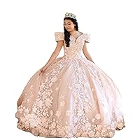 Mollybridal Elegant Light Pink Ball Gown V Neck Off The Shoulder Queen Prom Evening Dresses with Sleeves 2023