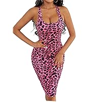 2022 Women's Dresses Leopard Print Bodycon Dress Women's Dresses (Color : Multicolor, Size : X-Large)