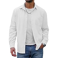 URRU Men's Corduroy Button Down Casual Shirts Long Sleeve Solid Color Lightweight Shacket Jacket with Chest Pocket