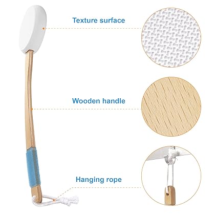 AmazerBath Lotion Applicator for Back, Feet, 4 Replaceable Pads with 1 Long Handled, Back Lotion Applicator for Elderly, Women, Apply Cream Medicine Skin Cream Moisturizer Sunscreen Tanner, White